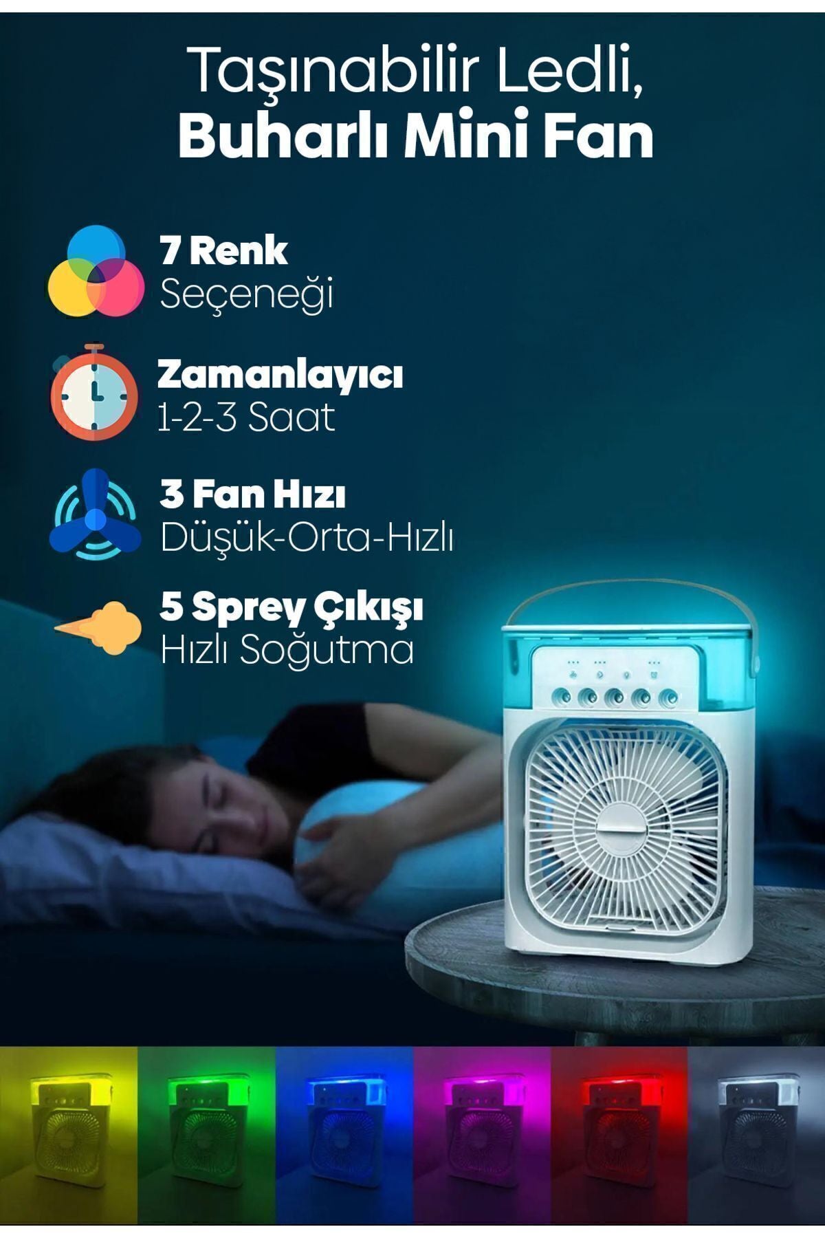 Işıklı 600ml 5 Spreyli Vantilatör Buzlu Buharlı Mini Klima Mini Fan